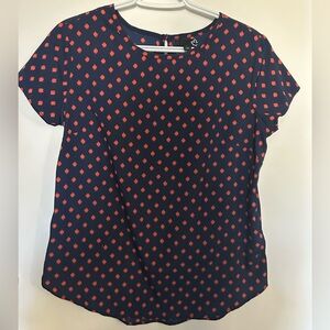 Sears Women’s Navy and Pink Patterned Blouse Short Sleeve size S (4/6)